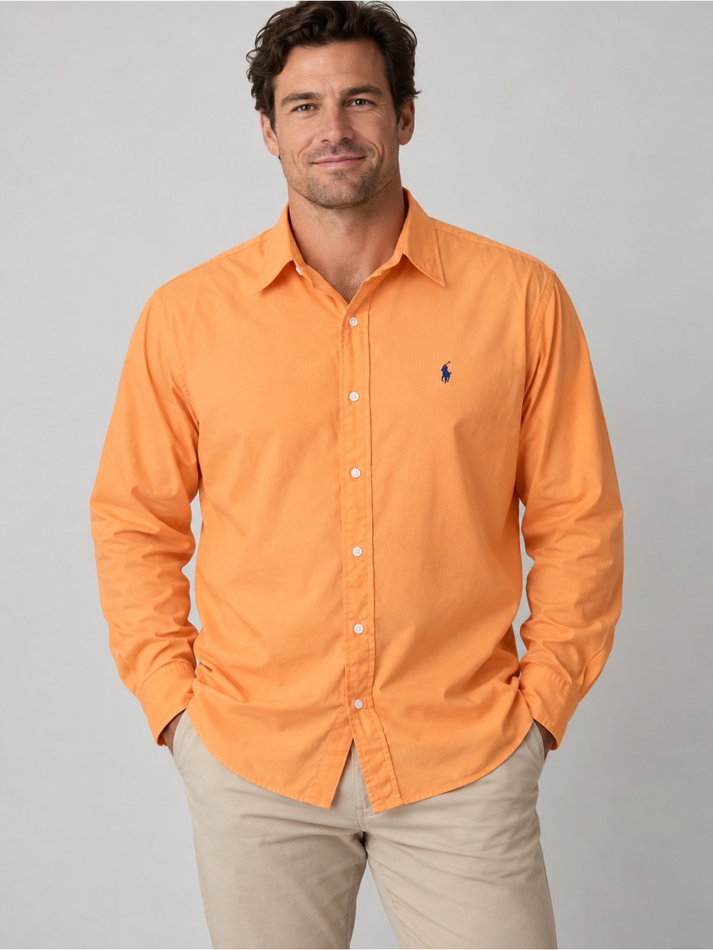 Ralph Lauren Orange Feather Weight Twill Button-Down Shirt XL